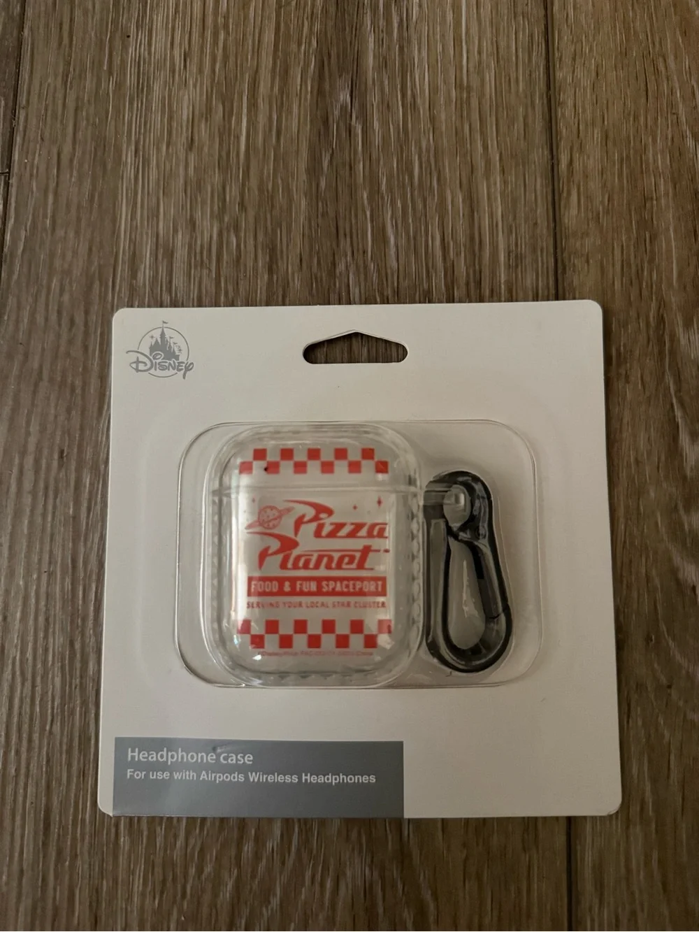 NWT Disney Pizza Planet Red and Clear AirPods Case with Carabiner